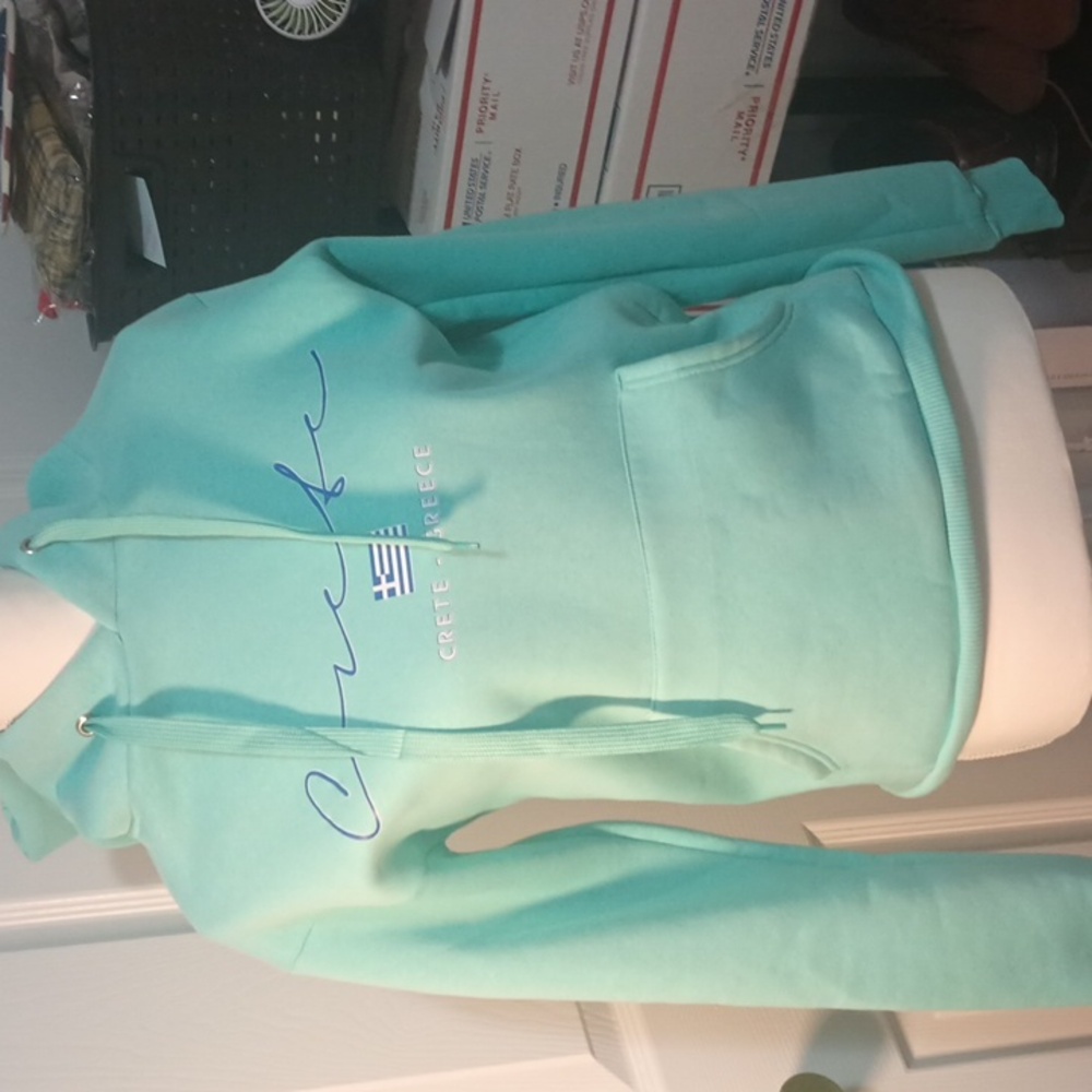 NWOT GREECE HOODED LONG SLEEVE PULLOVER NOVELTY SWEATSHIRT HEAVY COTTON FLEECE